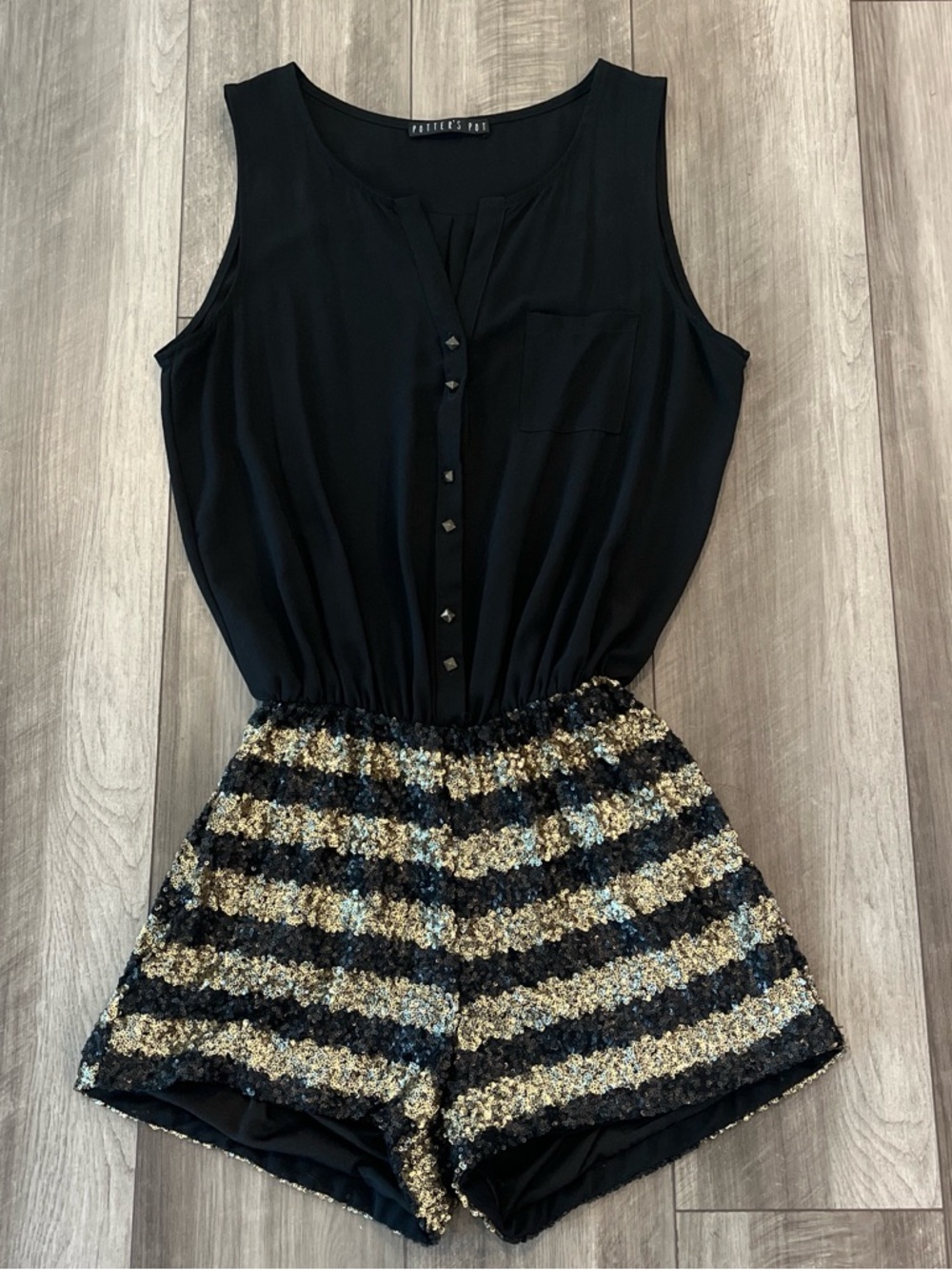 Potter’s Pot Black & Gold Sequin Romper